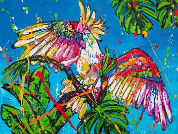 Kleurrijke vogel in boom van Happy Paintings