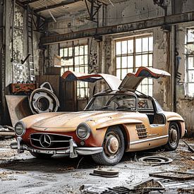 Lost Place Mercedes 300 SL gullwing doors orange copper Workshop by gm_designs