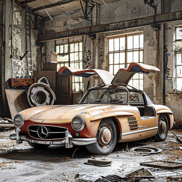 Lost Place Mercedes 300 SL Flügeltüren orange kupfer Werkstatt von gm_designs