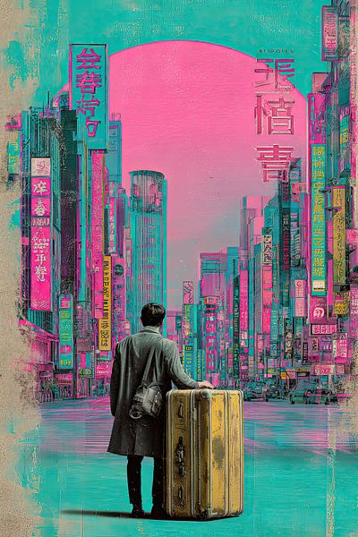 Lost in Translation – Retro Travel Poster Humor van BowiScapes abstract en digitale kunst