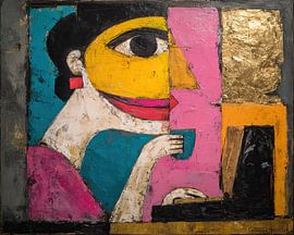 Femme avec des cheveux bleus s'accrochant à des rêves vibrants