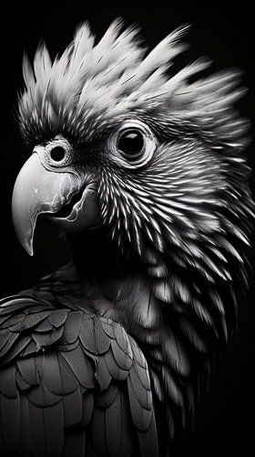 Bird portrait in black and white minimalist