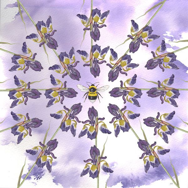 Blue irises with garden bumblebee by Jasper de Ruiter