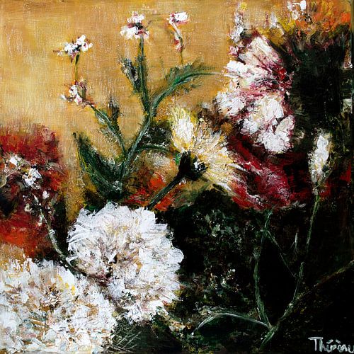 Flower painting in ochre yellow