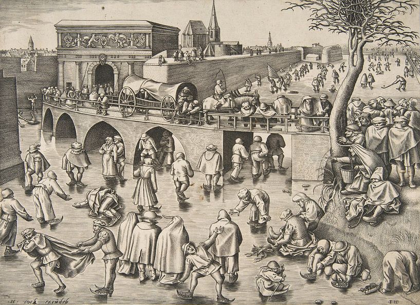 Schlittschuhlaufen vor dem Sint-Jorispoort, Antwerpen - Pieter Brueghel der Alte - ca. 1525-1569 von Atelier Liesjes