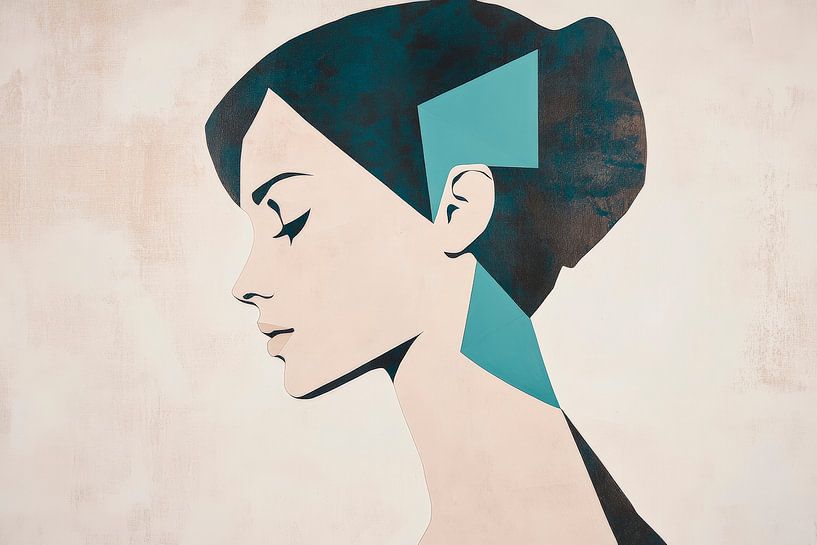 Contour de femme minimaliste en bleu et beige par Poster Art Shop