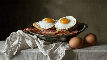 Ontbijt harmonie met brood en spek van Klaus Tesching - Art-AI