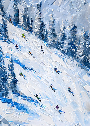 A Blue-Toned Descent – Textured Ski Painting