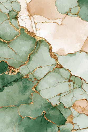 Abstract Art Green Beige Gold Marble Design