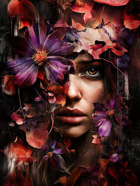 Dark Floral Portrait with Peonies by Your unique art