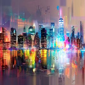 Manhattan colored skyline van Peet de Rouw
