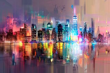 Manhattan colored skyline van Peet de Rouw
