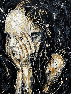 Spectral Emergence - Abstract druipend gezicht in zwart en goud van Ramy Salah Hefny