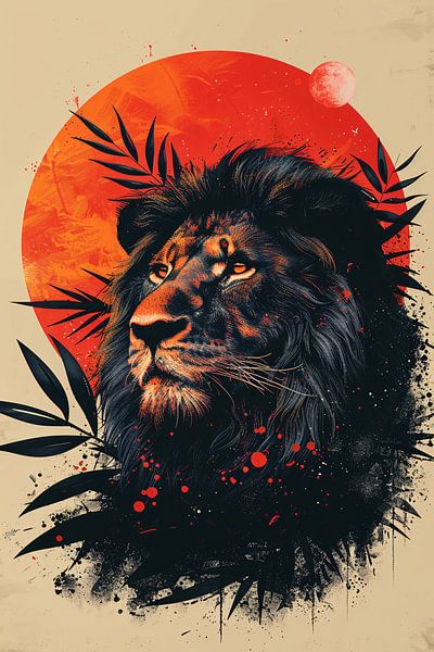 Porträt eines Löwen in der Abenddämmerung von Art & Soul Creations