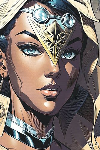 Striptekening zoom portret vrouw met blauwe ogen