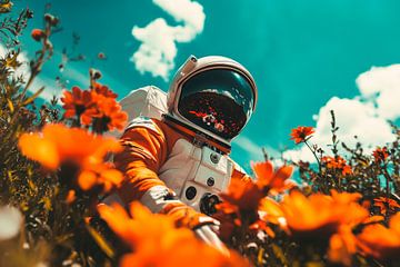 Astronaut tussen kleurrijke bloesems van Poster Art Shop