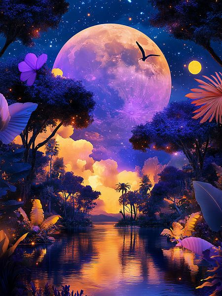 Pleine lune dans la forêt par haroulita