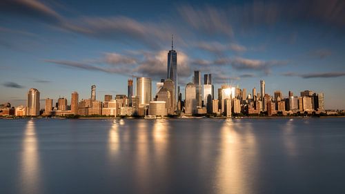 New york city skyline zonsondergang golden hour
