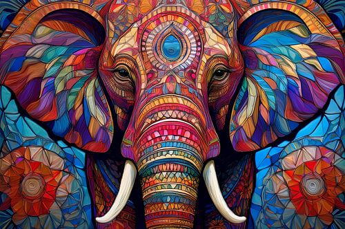 Portrait of a colourful elephant in artistic style