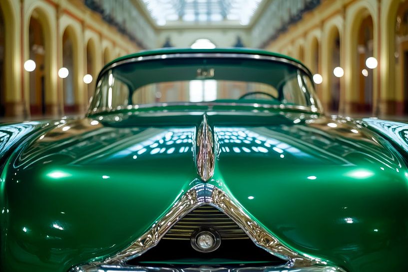 Klassischer grüner Oldtimer – Nahaufnahme von Poster Art Shop