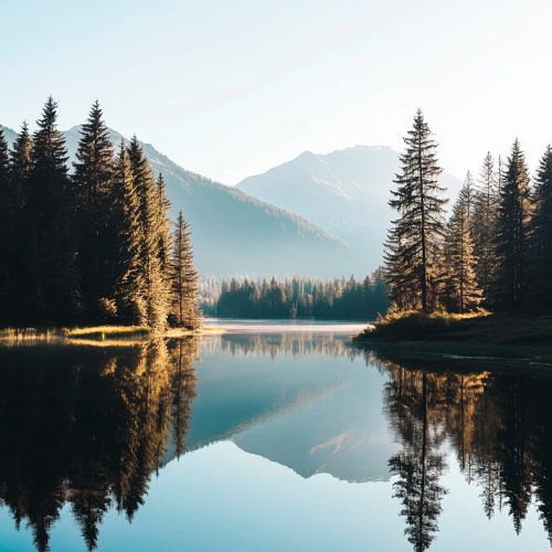 Lac de montagne lumière du matin