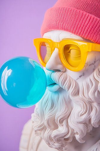 Kleurrijk standbeeld met kauwgombubbel