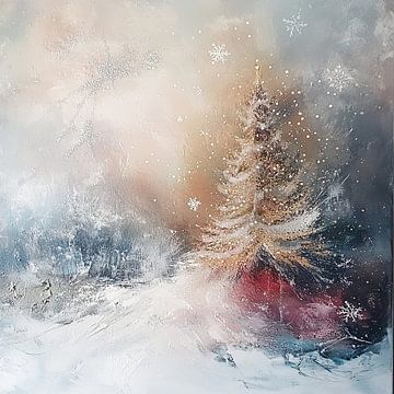 Abstract minimalist Christmas tree with snowflakes by Mel Digital Art
