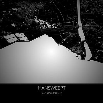 Schwarz-weiße Karte von Hansweert, Zeeland. von Rezona