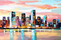Bunte Skyline mit Wasserspiegelung