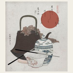 Nature morte avec théière, pot en porcelaine et soleil levant [Japon]