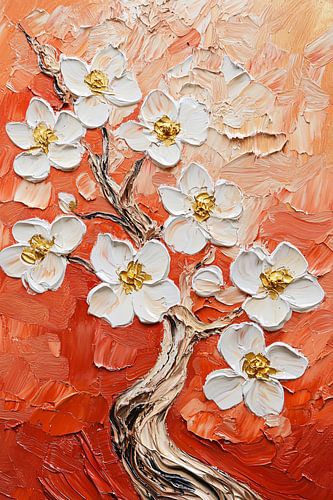 Bloeiende tak met witte bloemen