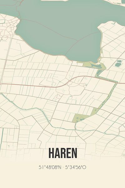 Vintage landkaart van Haren (Noord-Brabant) van Stad & Wand