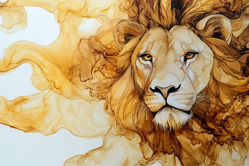 Lion majestueux à l'encre à alcool