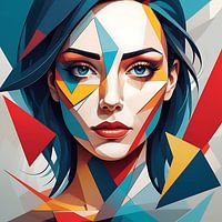 Fragmentierte Frau - Lebendiges kubistisch-geometrisches Kunstporträt