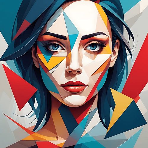 Gefragmenteerde vrouw - Levendig kubistisch geometrisch kunstportret