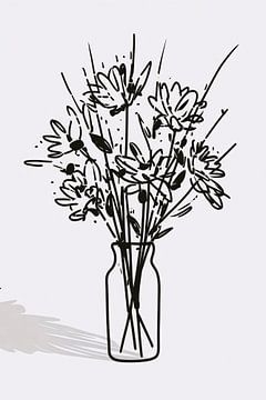 Fleurs simples dans un vase dessin au trait sur De Muurdecoratie