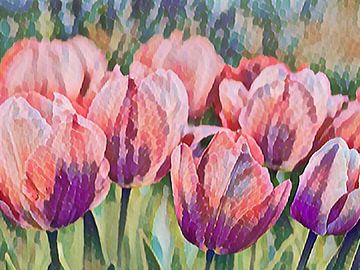 Lente | Lente is een kleurrijke afbeelding van tulpen in de sfeer van Monet van Wil Vervenne