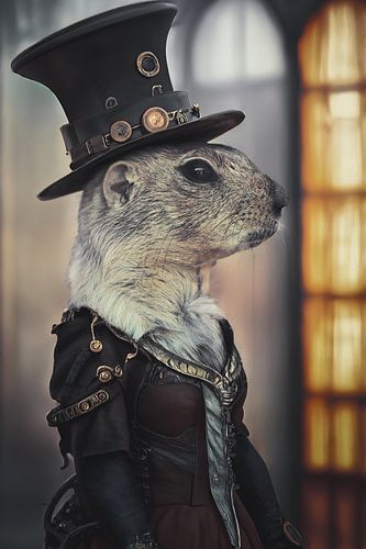 Victoriaanse Steampunk Prairiehond: Gratie en Technologie in één Verfijnd Ensemble