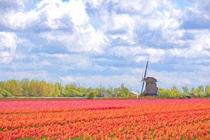 Windmühle zwischen roten Tulpen digital art von eric van der eijk