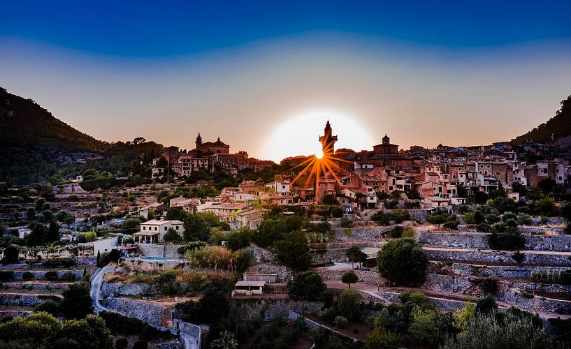 Idyllic view on Majorca island, beautiful mediterranean village of Valldemossa at sunset by Alex Winter