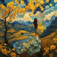 Beauty in autumn yellow mountain landscape