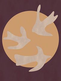 Moderne abstracte kunst met vogels en de zon van Dina Dankers