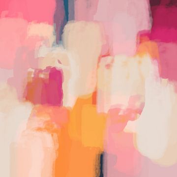 Pastel dromen. Kleurrijk abstract schilderij in roze, geel, paars. van Dina Dankers