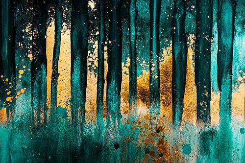 Abstract bos in goud en groen