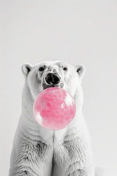 IJsbeer blaast roze kauwgom van Felix Brönnimann