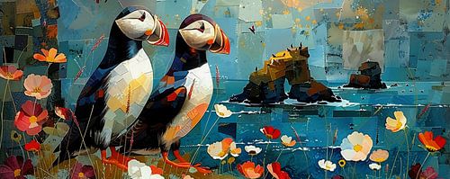 Puffins aan de Rotsachtige Kust