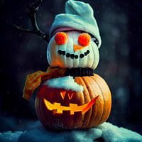 Happy Halloween sneeuwman met pompoen lijf