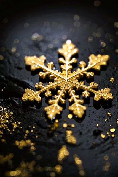 Goldene Schneeflocke auf schwarzem Hintergrund von Art & Soul Creations