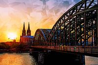 Keulen Panorama Zonsondergang bij de Dom Artstyle