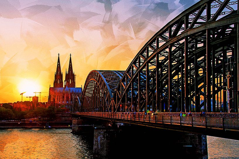 Cologne Panorama Sunset at the Dom Artstyle by Michael Bartsch